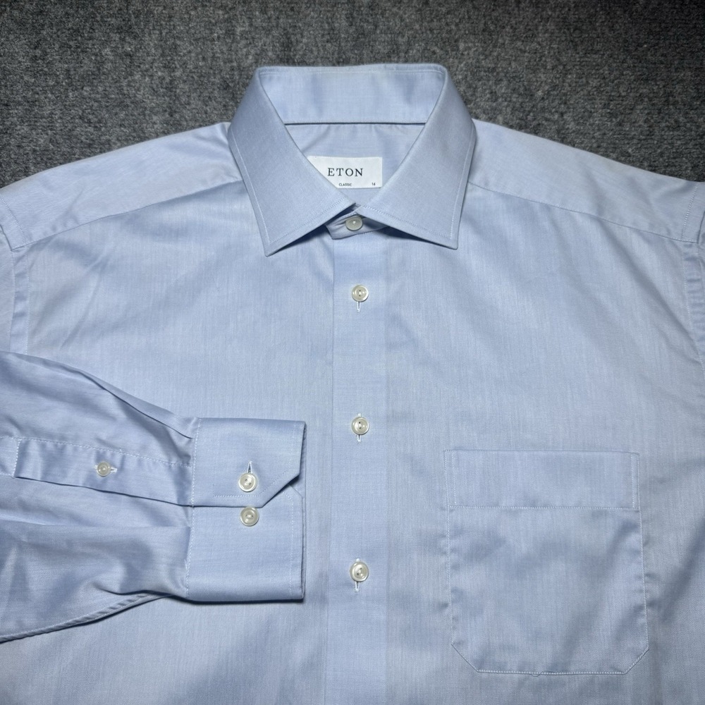 Eton Classic Men 41 16 Light Blue Signature Twill Cotton Dress Shirt Long Sleeve
